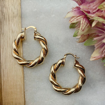 Gold Plated Twisted Hoop Earrings, 3 of 5