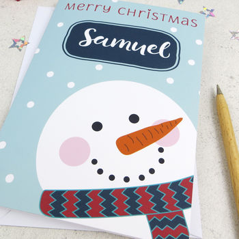 Cute Xmas Snowman Personalised Christmas Card, 2 of 3