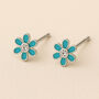 Tiny Sterling Silver Teal Forget Me Not Flower Stud Earrings, thumbnail 1 of 7