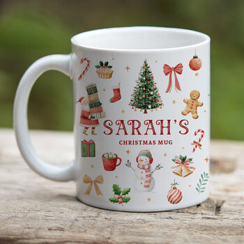 Personalised Christmas Mug With Name – Festive Watercolour Design, 3 of 3
