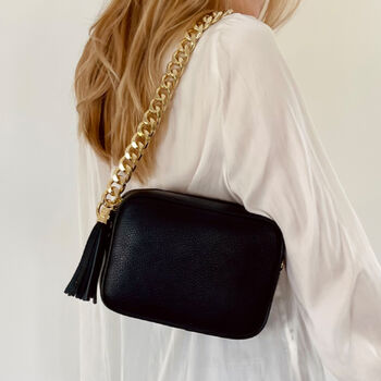 Black Leather Crossbody And Gold Chain Strap, 6 of 7