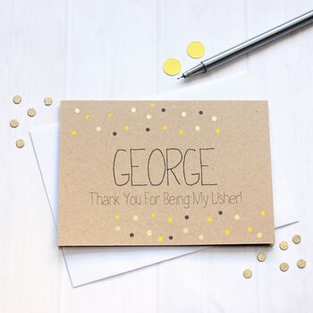 Personalised Usher Thank You Card, Gold Dots, 2 of 3