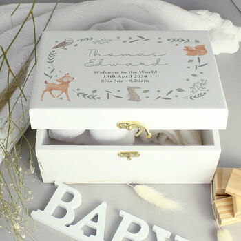 Personalised New Baby Boy Animal Wooden Memory Box, 5 of 6