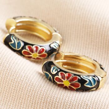 Black Cloisonné Hoop Earrings, 6 of 9