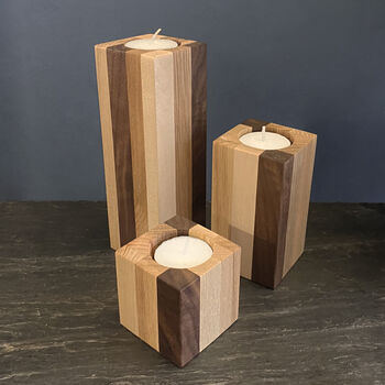 Mixed Wood Set Of Three Candlesticks, 2 of 3