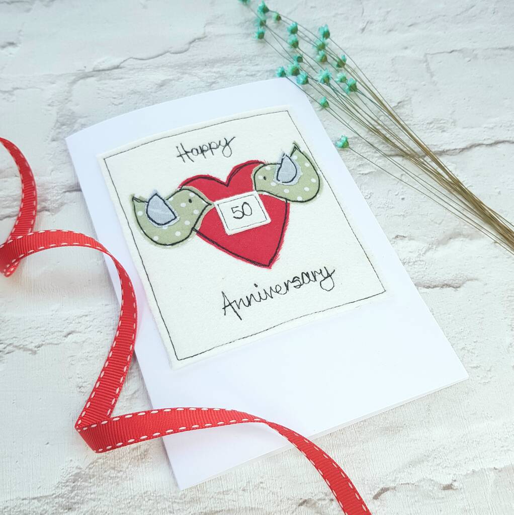 Handmade Anniversary Card With Love Heart And Birds By Honeypips ...