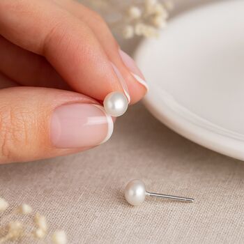 Sterling Silver White Freshwater Pearl Stud Earrings – 5mm, 3 of 11