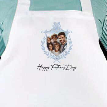 Personalised Dad And Father's Day Blue Crest Photo Apron, 2 of 12