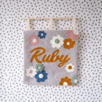 Personalised Daisy Floral Punchneedle Wall Art, 2 of 4