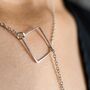 Square Y Shape Drop Gold Plated Lariat Bar Necklace, thumbnail 3 of 7