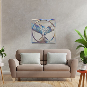 Geometric Hummingbird Metal Art In Frame Modern Decor, 8 of 11