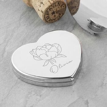 Personalised Silver Heart Birth Flower Compact Mirror, 2 of 3