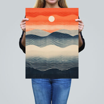 Low Sun High Tide Blue Orange Seascape Wall Art Print, 2 of 6