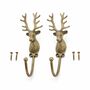 Vintage Brass Deer Wall Hooks Set Of Two, thumbnail 1 of 9