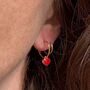 Sweet Heart Teeny Enamel Drop Hoop Earrings, thumbnail 3 of 4
