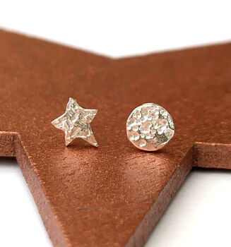 Sterling Silver Full Moon And Textured Star Earrings, 2 of 8