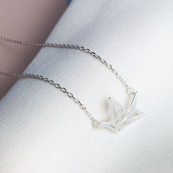 Sterling Silver Origami Crane Pendant Necklace, 5 of 7