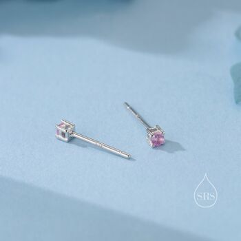 Sterling Silver Very Tiny 2mm Tourmaline Pink Cz Stud Earrings, 7 of 12