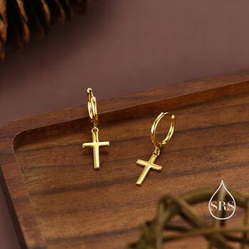 Sterling Silver Minimalist Cross Huggie Hoop Earrings, 7 of 12