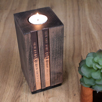 Personalised Wood And Copper Candle Holder, 9 of 11