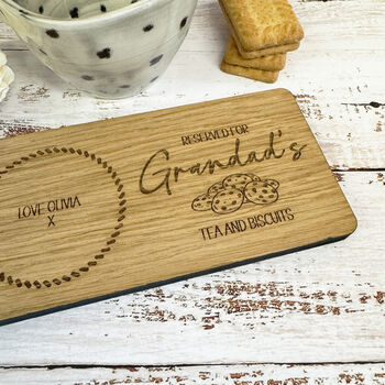 Personalised Oak Coaster Tray For Cookies Grandad Dad Gift, 5 of 6