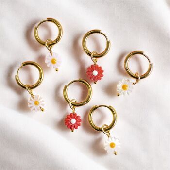 Daisy Charm Huggie Hoop Earrings, 6 of 7