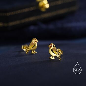 Sterling Silver Tiny Goldfinch Bird Stud Earrings, 3 of 12