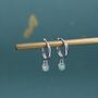 Sterling Silver Hoops With Tiny Dangling 3mm Green Opal, thumbnail 1 of 12
