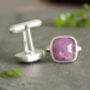 Natural Pink Sapphire Cufflinks In Sterling Silver, thumbnail 3 of 3