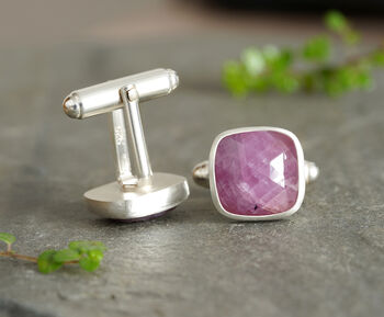 Natural Pink Sapphire Cufflinks In Sterling Silver, 3 of 3