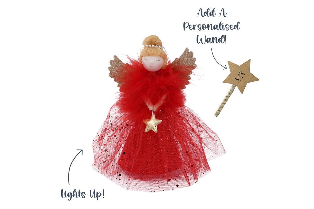 Small Light Up Red Angel Christmas Tree Topper, 1 of 8