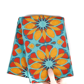 Moroccan Flower Blue Orange Tea Towel, 6 of 11
