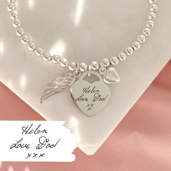 Sterling Silver Handwriting Memorial Bracelet With Large Heart Charm, 3 of 9