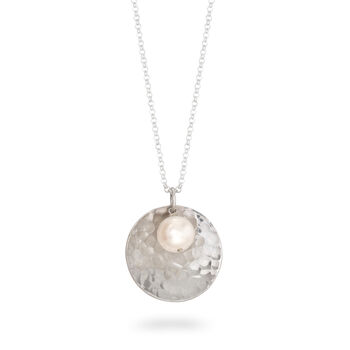 Hammered Dome And Pearl Necklace Sterling Silver, 2 of 4