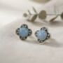 Handmade Oxidised Silver Clover Stud Earrings With Blue Chalcedony, thumbnail 2 of 3