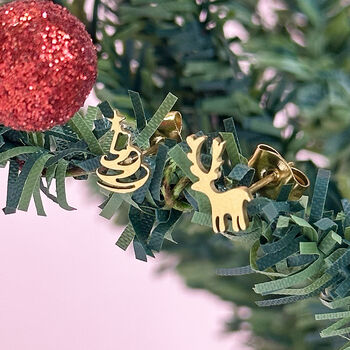 Christmas Tree And Reindeer Stud Earrings, 2 of 5