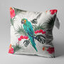 Parrot Cushion Cover With Tropical Leaves And Flowers, thumbnail 2 of 7