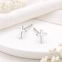Sterling Silver Cross Stud Earrings – 9mm X 7mm, thumbnail 3 of 6