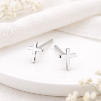 Sterling Silver Cross Stud Earrings – 9mm X 7mm, 3 of 6
