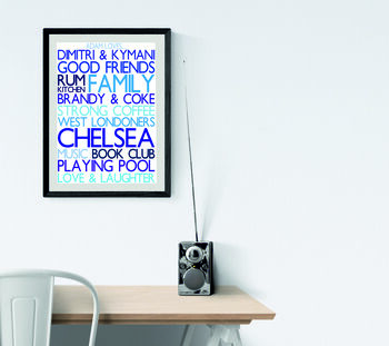 Personalised 'Favourite Things' Framed Print: Blues, 5 of 6