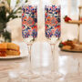 Blue Pink Floral King's Coronation Champagne Flutes, thumbnail 1 of 5
