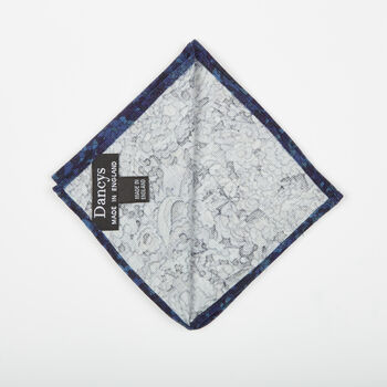 Dancys Mens Blue Retro Print Needlecord Pocket Square, 7 of 7