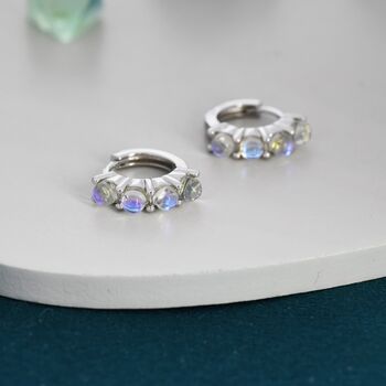 Sterling Silver Moonstone Huggie Hoops, 3 of 12