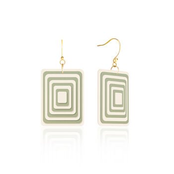 Matching Earrings And Necklace | Cream And Green | Rectangle Set, 3 of 11