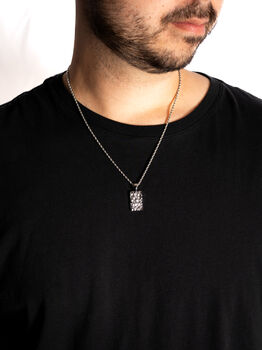 Silver Rectangle Hammered Pendant Chain Necklace For Men, 2 of 12