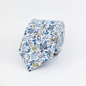 New Wedding 100% Cotton Floral Print Tie In Blue, 3 of 6