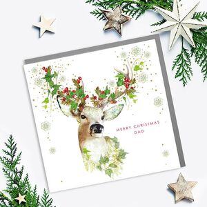 Ivy Stag Christmas Card Merry Christmas Dad By Lola Design Ltd