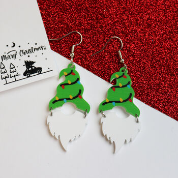 Christmas Tree Hat Gnome Gonk Earrings, 8 of 8