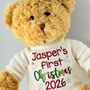 Traditional First Christmas Embroidered Personalised Teddy Bear, thumbnail 1 of 4