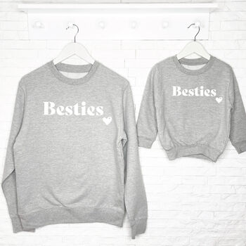 Besties With Heart Mum And Daughter Sweatshirt Set, 3 of 8